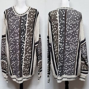 VINTAGE 1980s SW Casuals Barcode Corded Cream Brown Crewneck Knit Sweater 3XLT